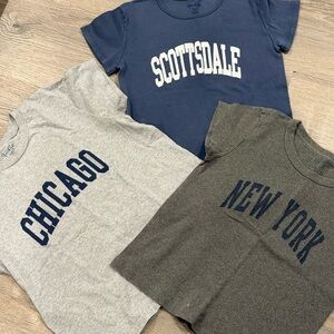 Brandy Melville Graphic T-Shirts - Blue, Gray, and Dark Gray